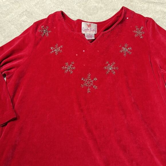 Quacker factory red velour snowflake dress house coat size medium - Picture 3 of 11